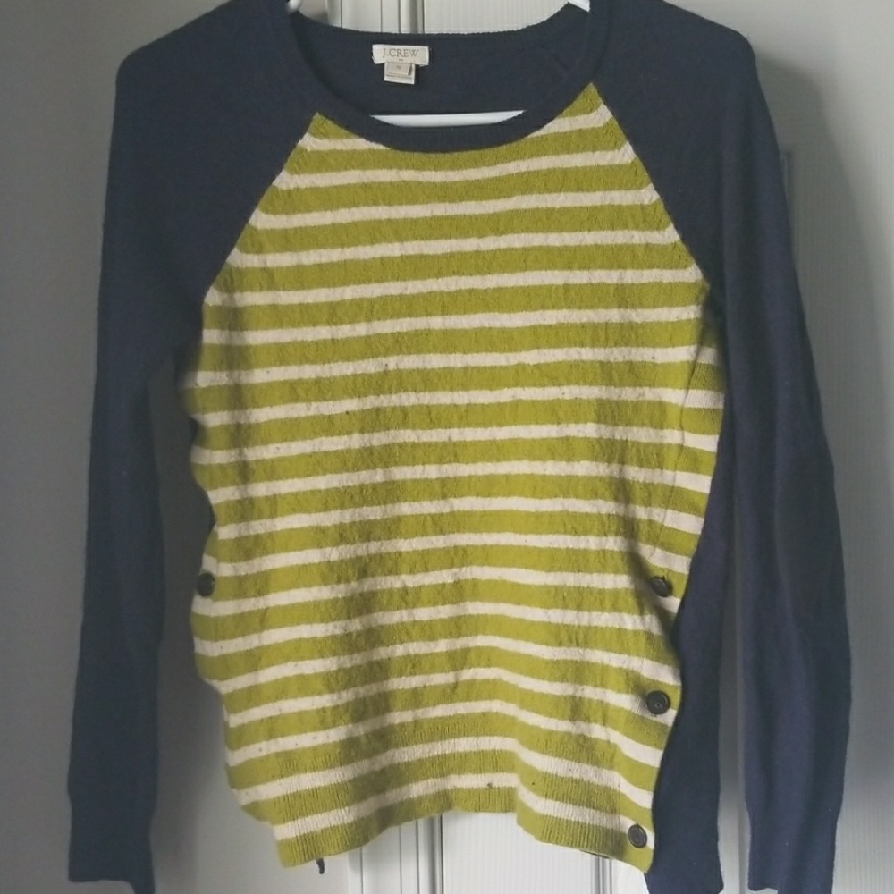 Navy and green/cream striped wool sweater